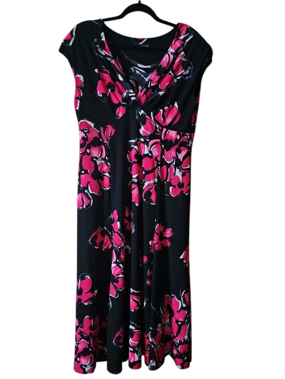 Jones New York Black Pink Floral Dress Size 14 Empire